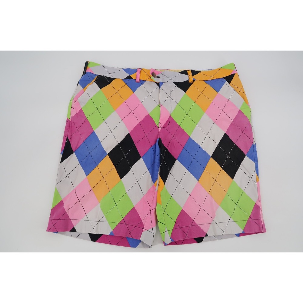 Loudmouth Golf Shorts Mens 40 Argyle Diamond Print Multicolor‎ Stretch Cotton